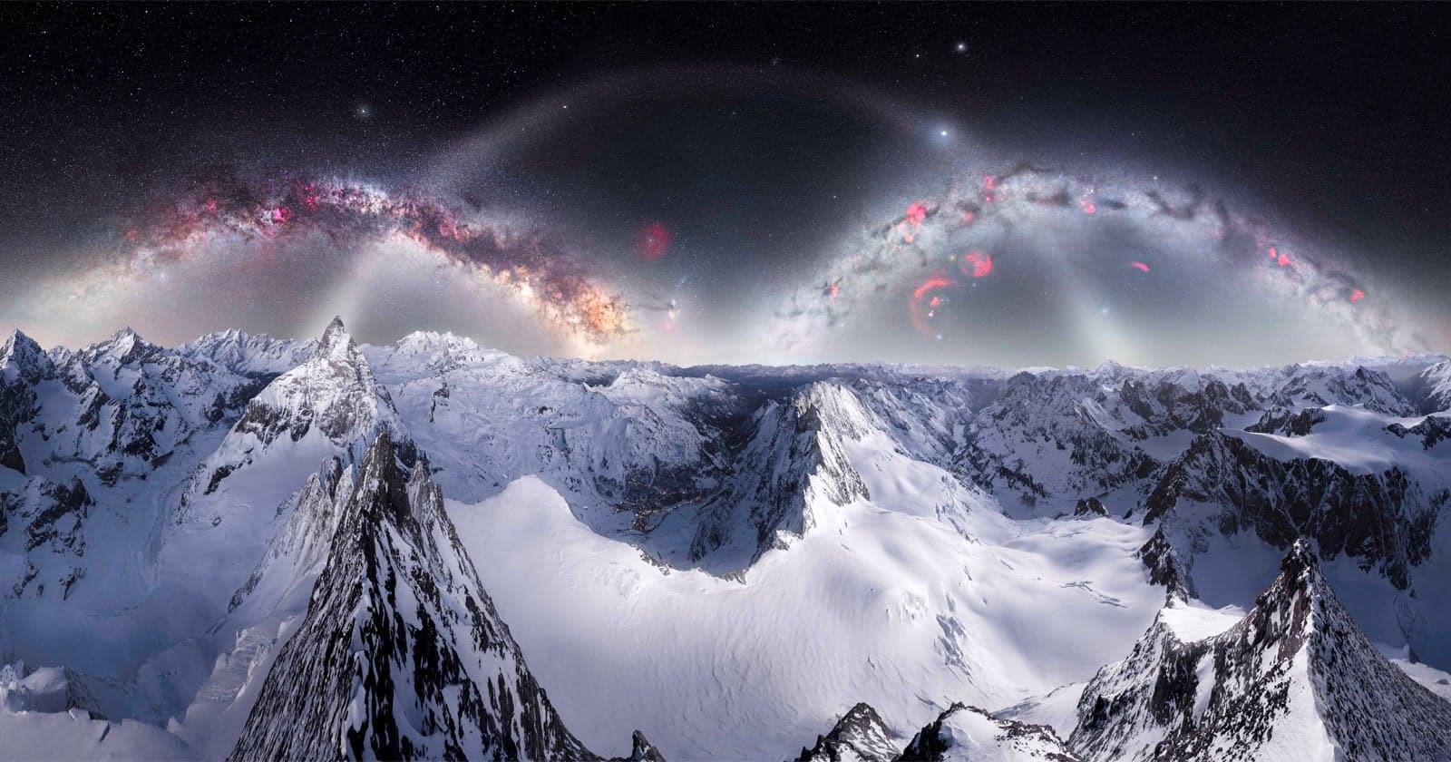 Photographer Spends Night on Freezing Mountain to Capture Rare Triple Galaxy Arch
